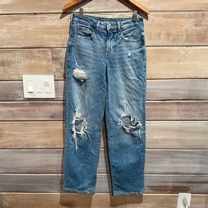 Old Navy Blue High Rise O.G. Loose Jeans with Distressed Details Size 0